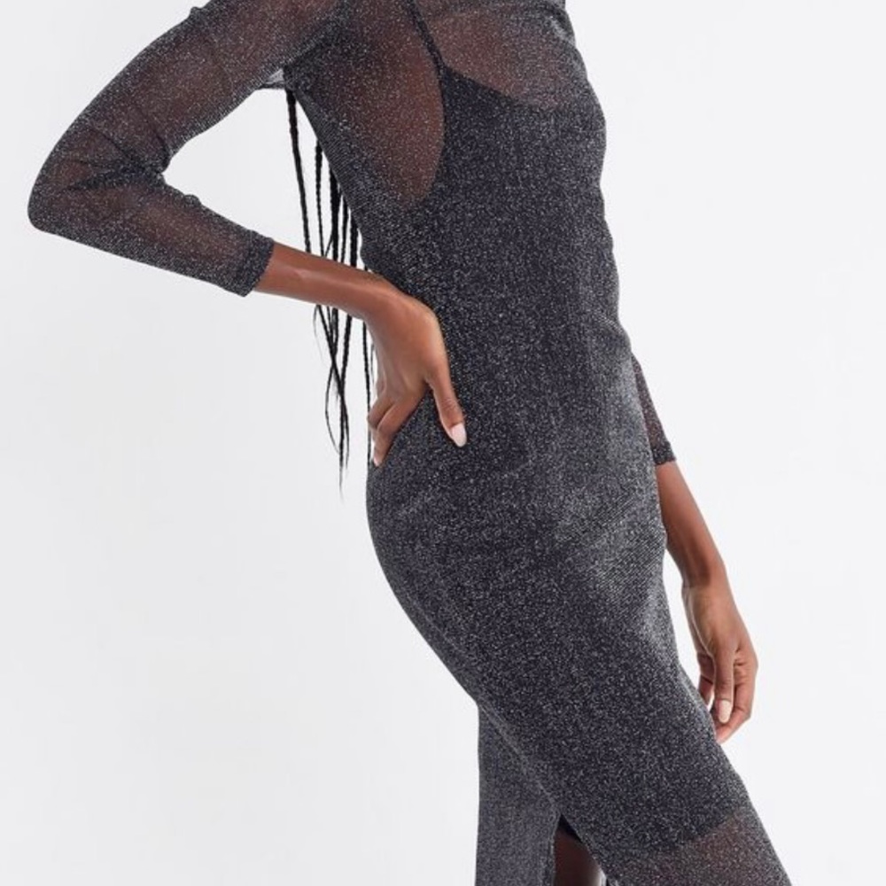 MinkPink in the night black sparkly long sleeve gown